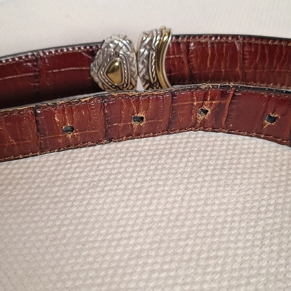 Elegant Black Leather Belt with Silver and Gold Buckle